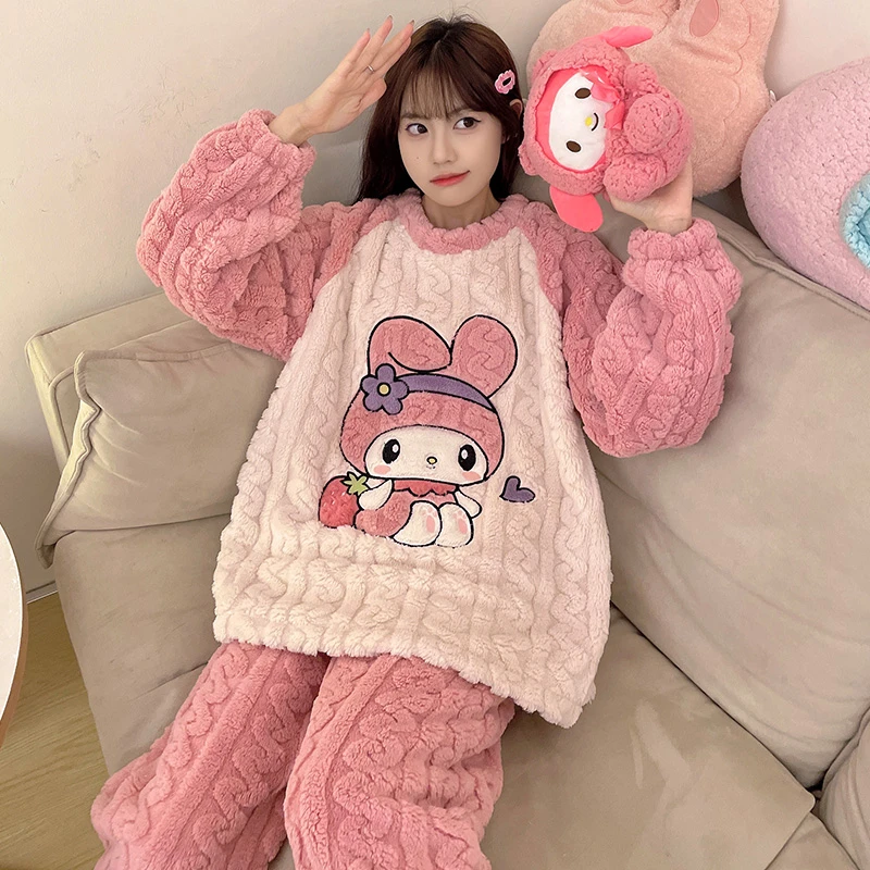 bejirog/北极绒秋冬新款女士珊瑚绒圆领套头保暖睡衣外穿家居服