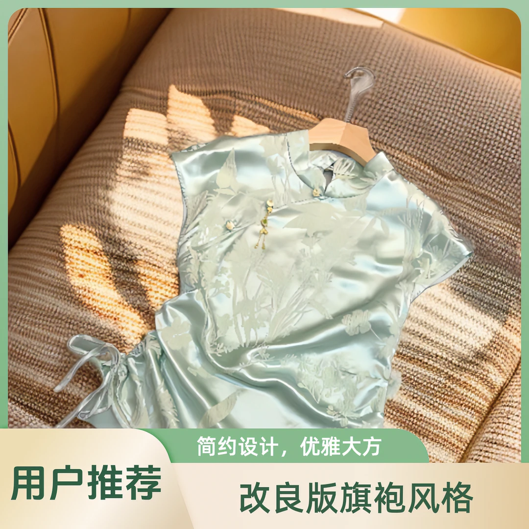 原创设计[烟雨]中式改良旗袍上衣女夏缎面小飞袖真丝提花气质立领