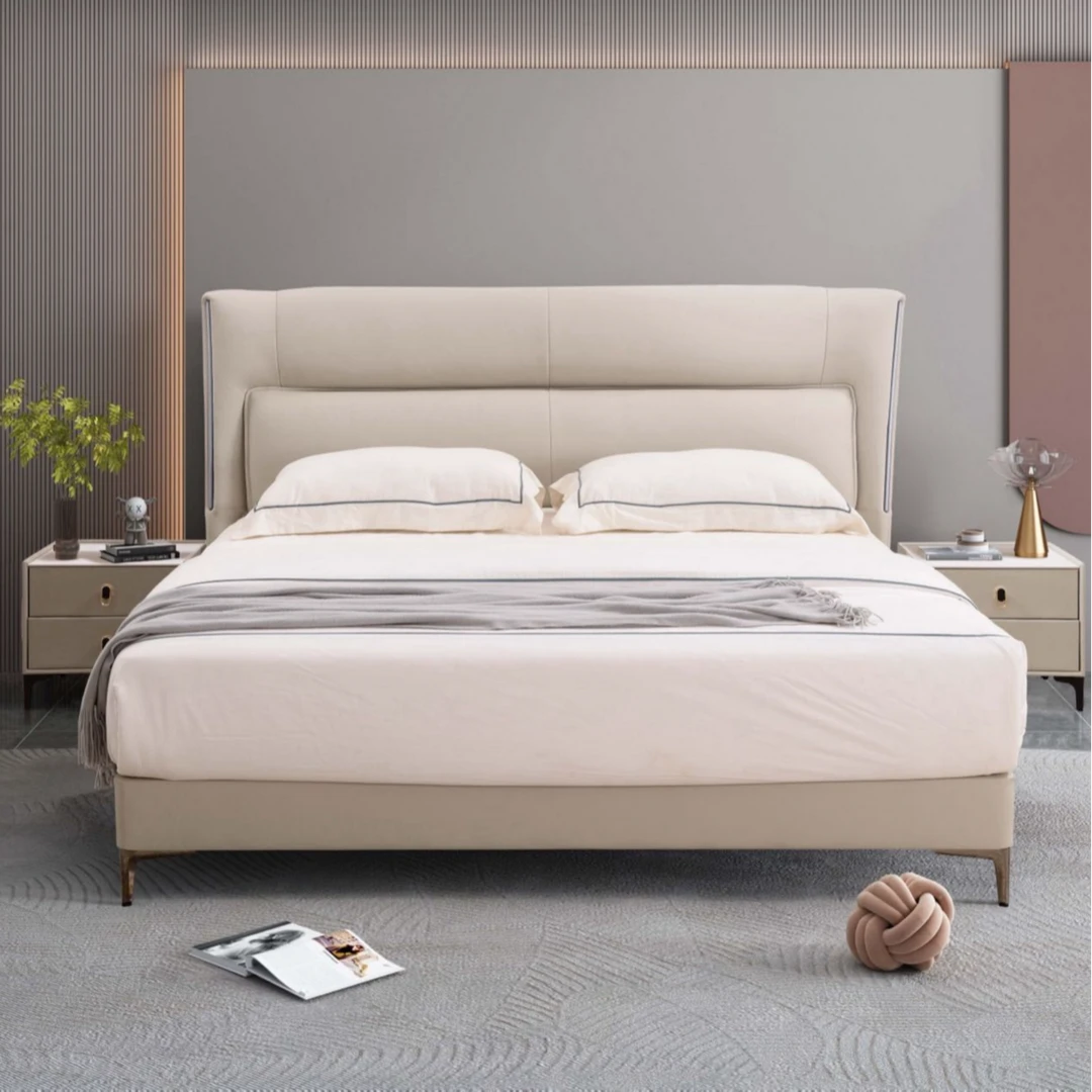 实木生态真皮软体床带氛围感应灯（新疆包邮）