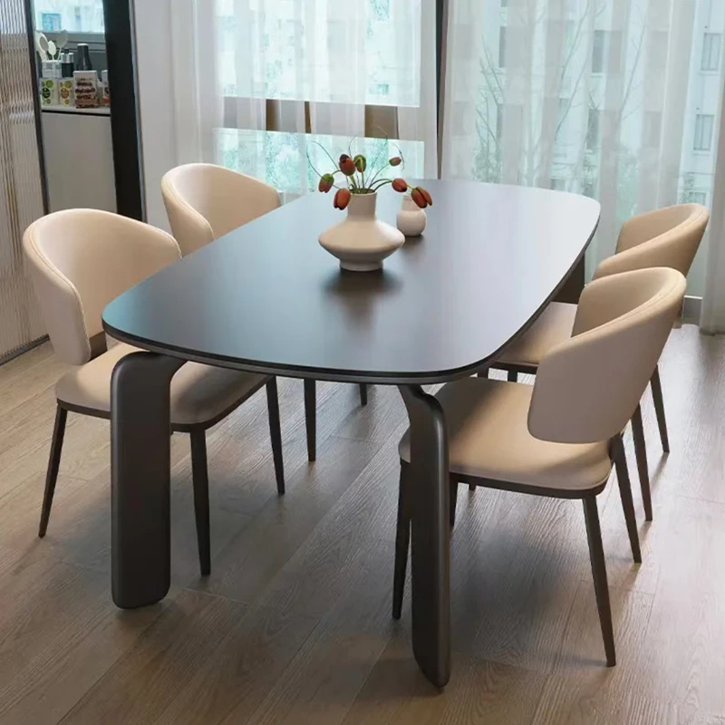 意式极简岩板餐桌椅家用小户型吃饭桌现代简约长方形饭桌客厅