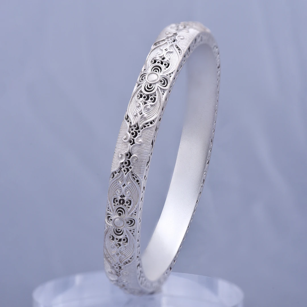 足银手镯 【DKFC】足银花丝镂空手镯