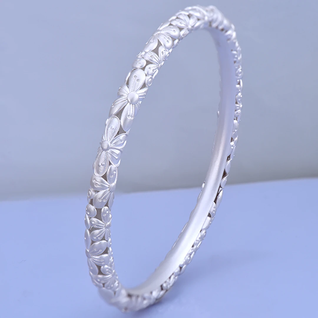 足银手镯 【DKFC】足银古法樱花百搭手镯精美