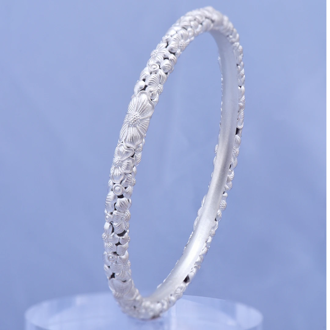 足银手镯 【DKFC】向日葵满雕精美手镯