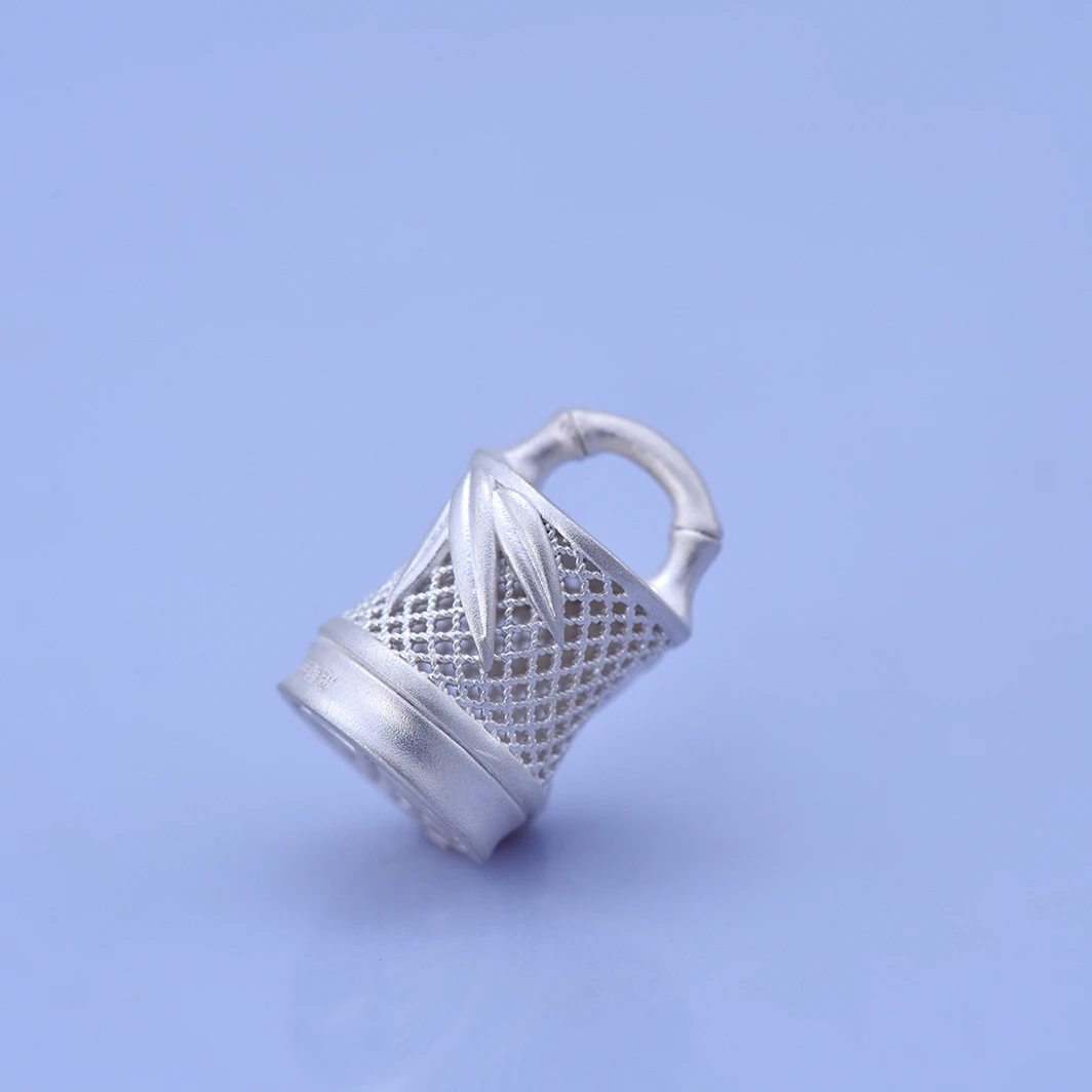 吊坠足银 【DKFC】古法竹叶水桶福字时尚吊坠银制品