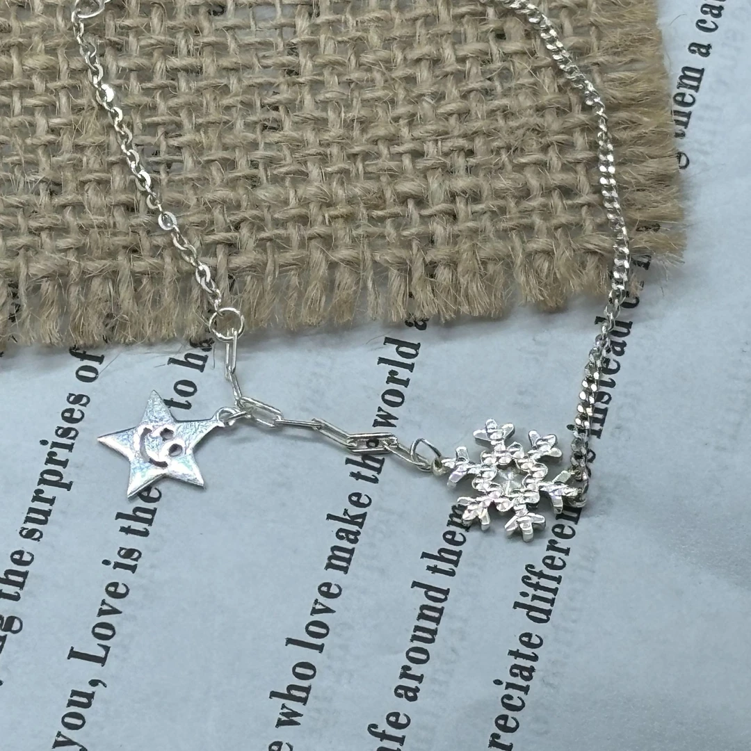 足银手链 【DKFC】小众百搭小清新文艺简约雪花手链送女友SL003