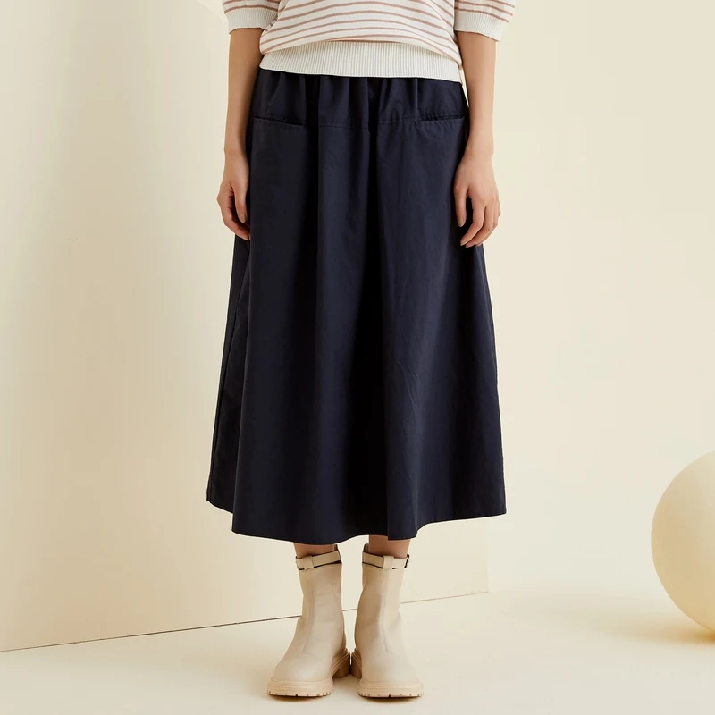 ZETdesZET 简约高腰伞裙气质显瘦中长款半身裙女P12A3601