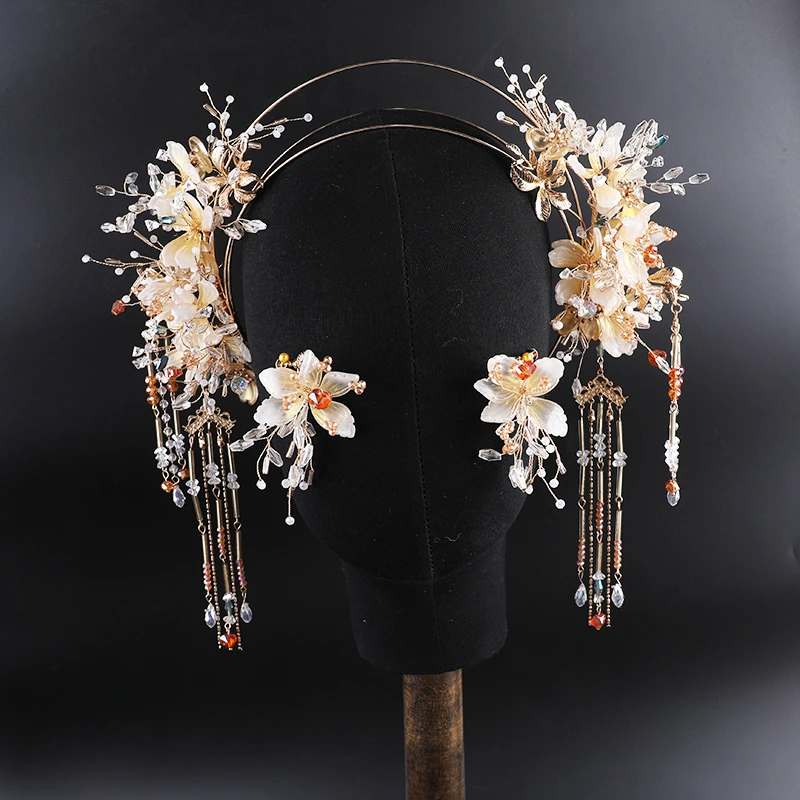 合金仿水晶婚庆饰品 190003中式古装仙女冠金色琉璃超仙头饰配饰