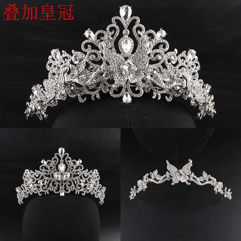 合金仿水晶婚庆饰品 00824新款新娘重工叠加皇冠立体蝴蝶礼服头饰