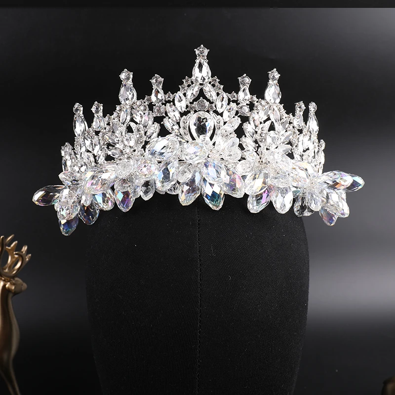 合金仿水晶婚庆饰品 00635大颗水晶重工王冠仙美水晶新娘结婚皇冠