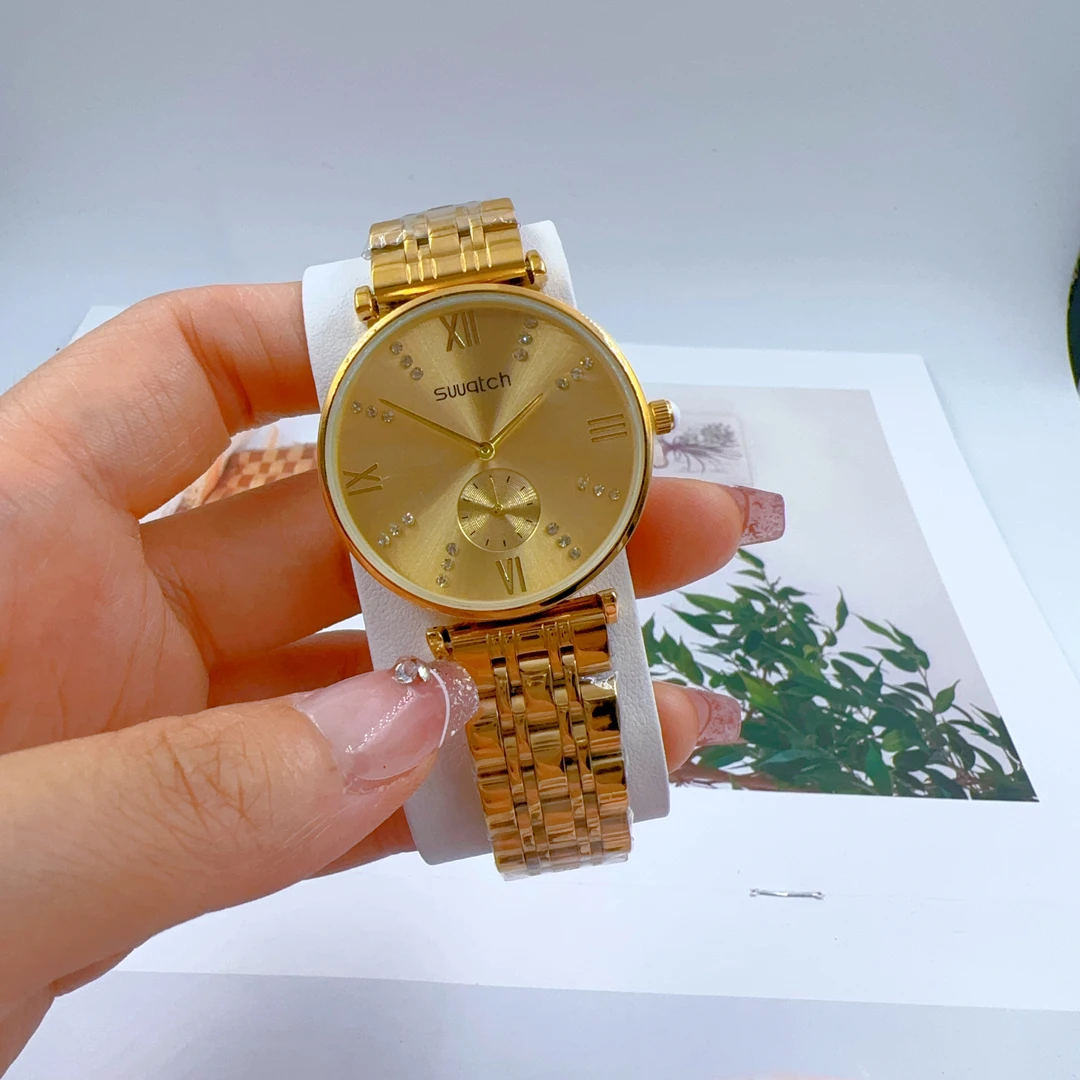 时尚轻奢石英表百搭男款女款情侣款气质简约经典镶钻金色