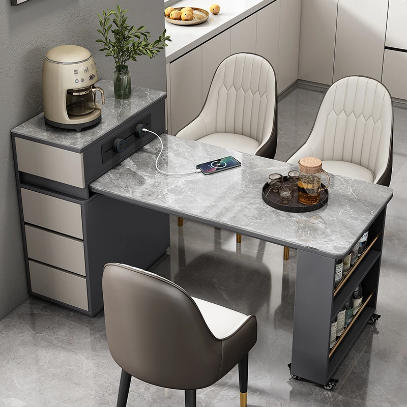 现代简约岩板实木岛台餐桌椅组合小户型一体长餐台椅家用饭桌