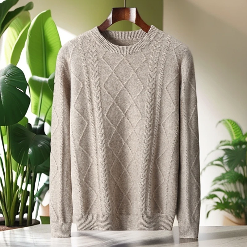 九九羊绒高端加厚前后竖条纹圆领羊绒衫100%纯羊绒衫保暖套头时尚