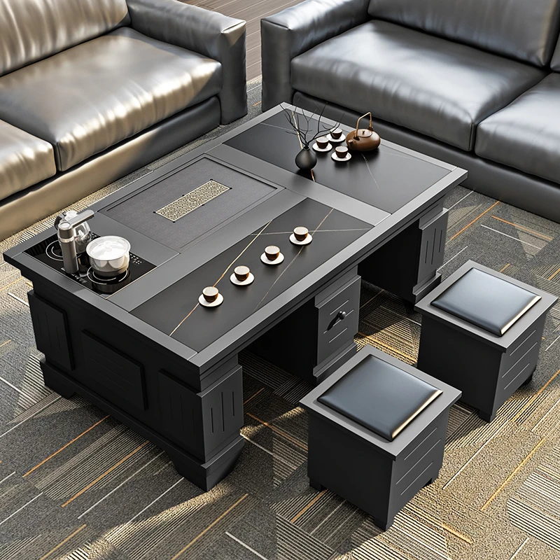 纯实木简约岩板办公茶台客厅家用储物茶桌全自动功夫茶几泡茶桌