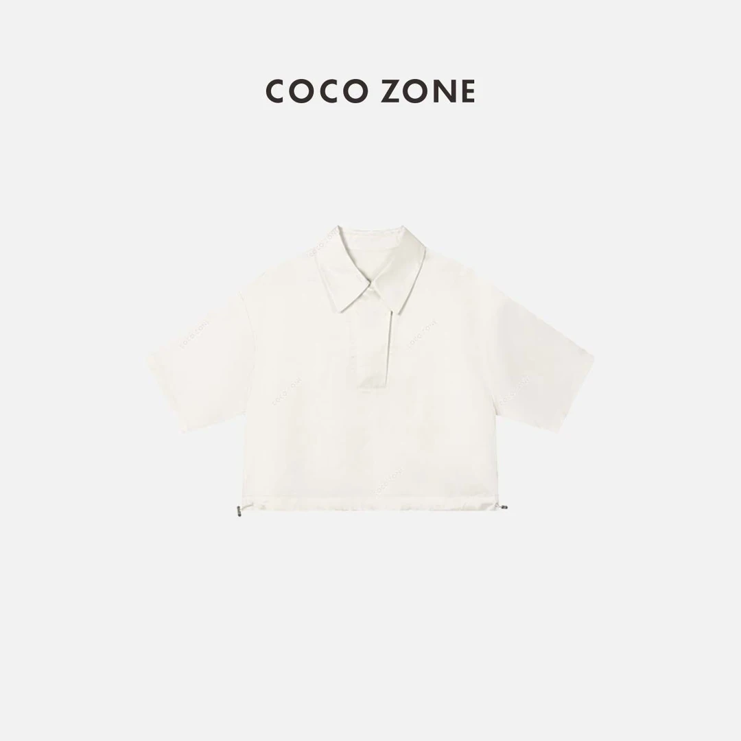 COCO ZONE 刘一一 POLO领短袖橡筋绳收缩下摆可调节衬衫23C29192