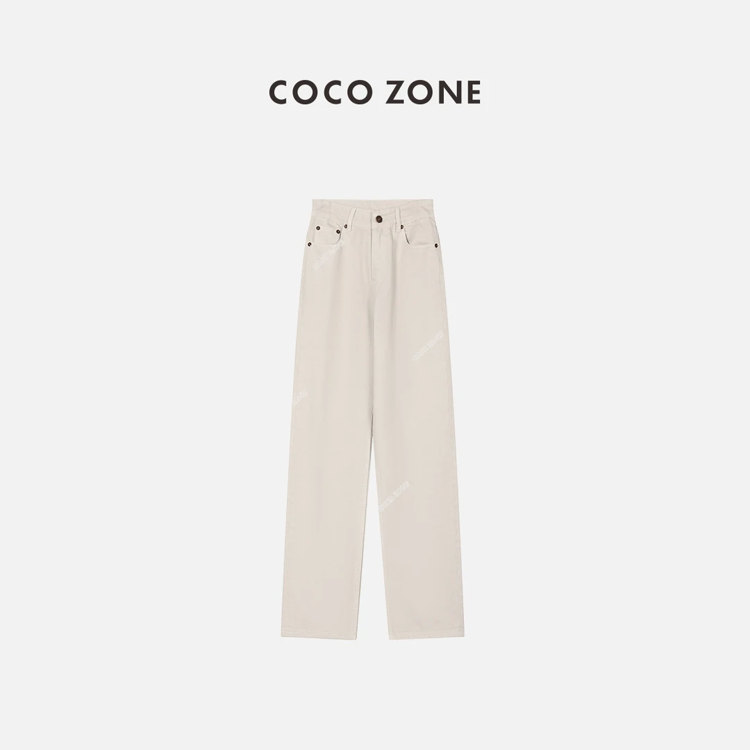 COCO ZONE 刘一一  100%棉新款高腰垂感显瘦直筒牛仔裤23C19077