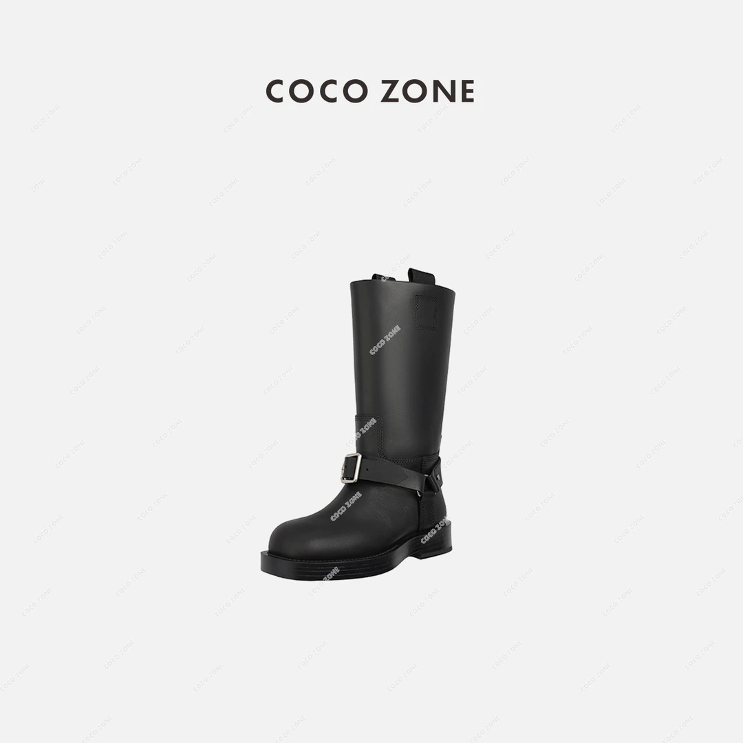 COCO ZONE 刘一一  厚底高筒骑士靴显皮带扣不过膝长靴23C30655