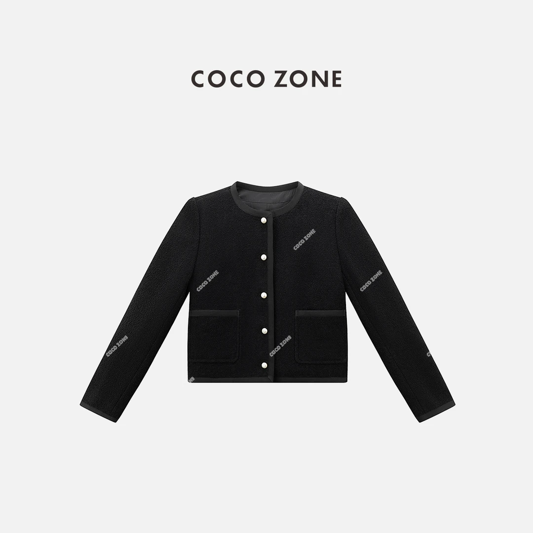 COCO ZONE 刘一一 秋季圆领百搭长袖外套纯色单排扣上衣CC1C1655
