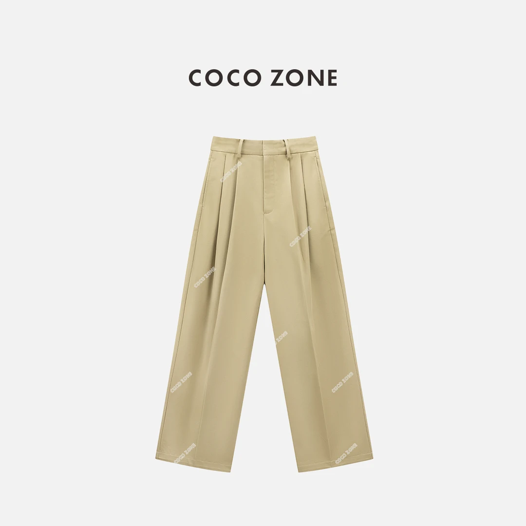 COCO ZONE 刘一一 100棉复古休闲裤纯色百搭阔腿裤CC1C1724