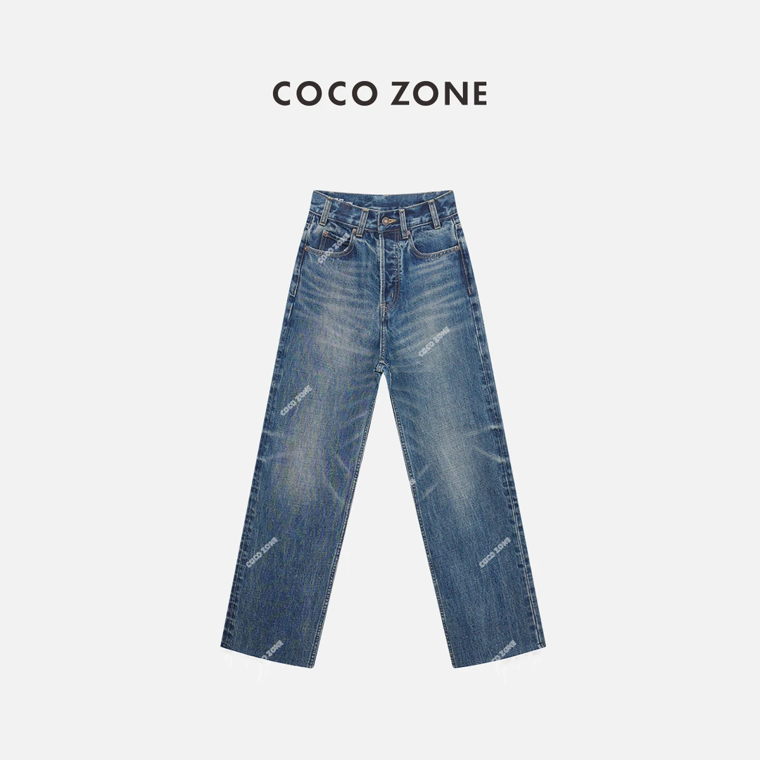 COCO ZONE 刘一一 美式复古爪纹牛仔修身显瘦直筒裤24C10052