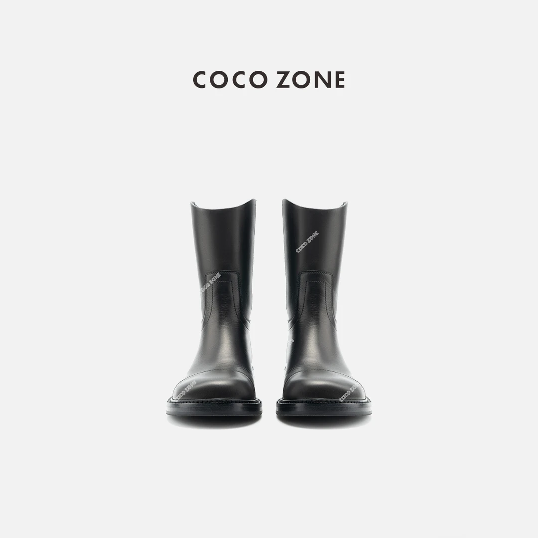 COCO ZONE 刘一一"腿细靴"复古时尚圆头中筒靴简约长靴 CC2C1287