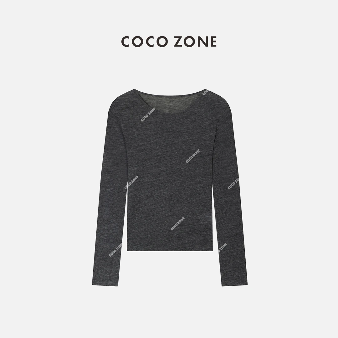 COCO ZONE 刘一一 100%羊毛早秋款圆领t恤长袖打底衫23C19385