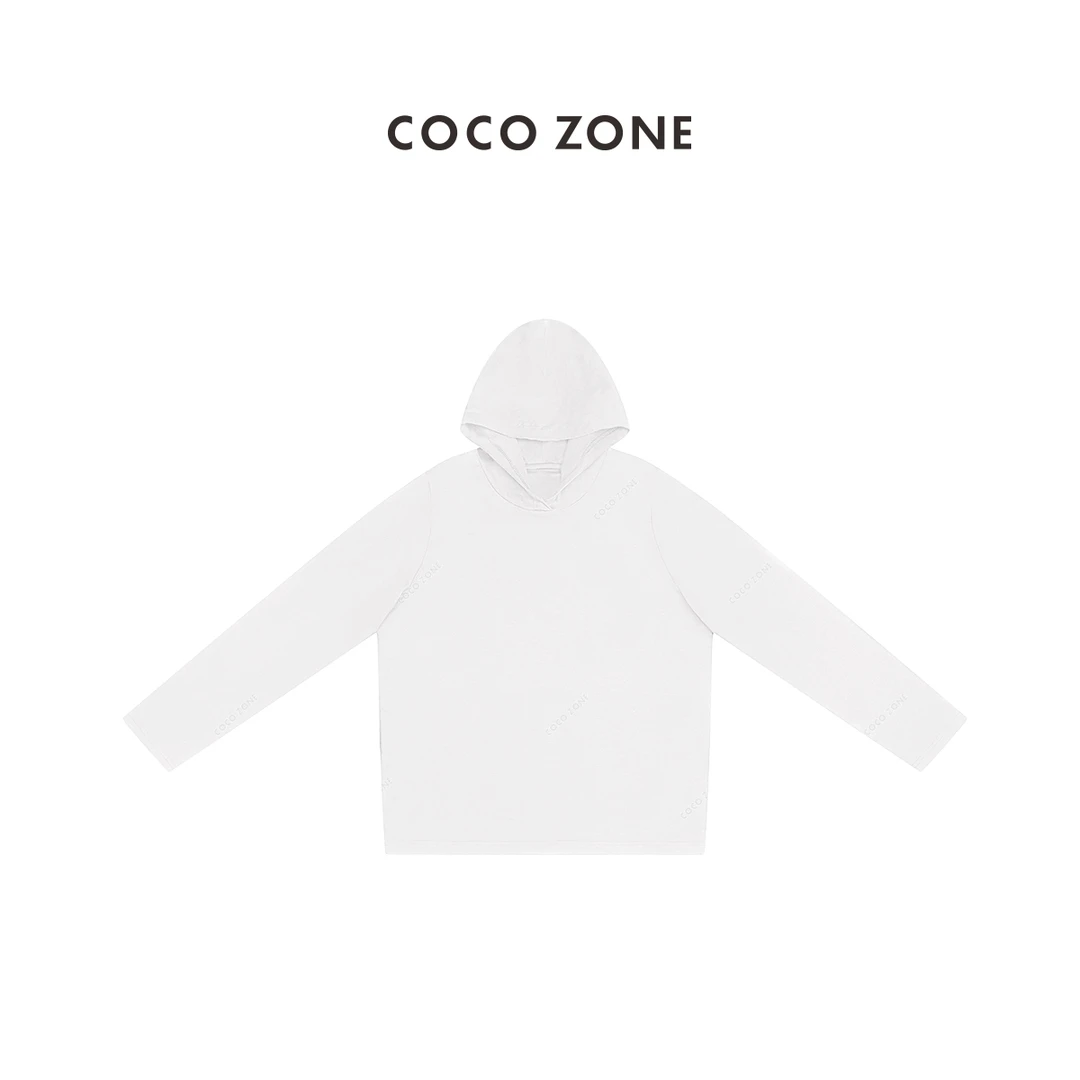 COCO ZONE 刘一一 高级感纯色丝光双面连帽长袖T恤24C10202