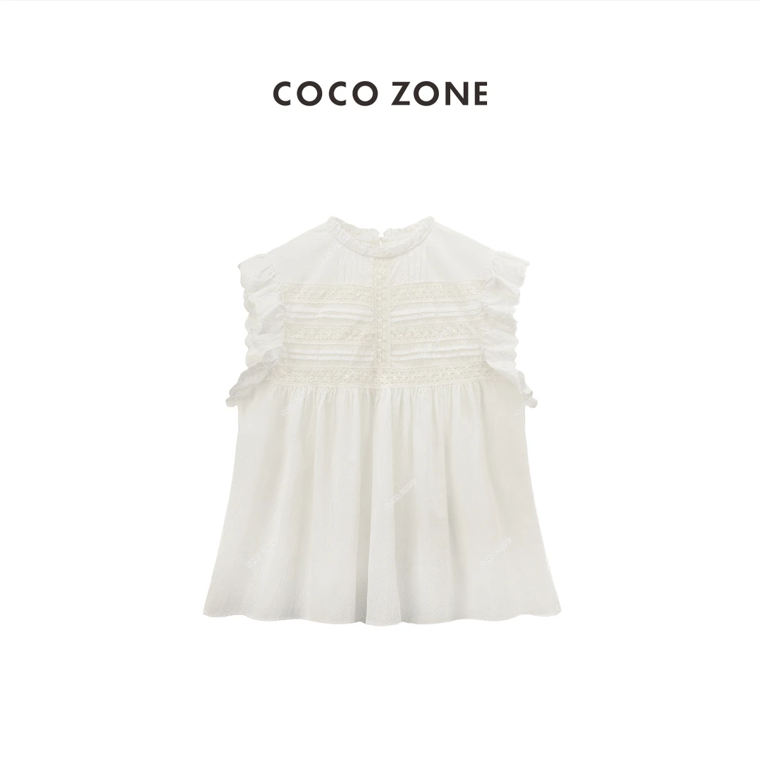 COCO ZONE 刘一一"娃娃衫"无袖立领衬衫裙摆式上衣 CC1B0857