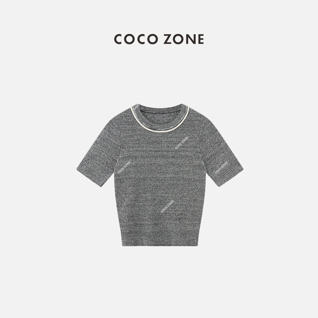COCO ZONE 刘一一穿搭圆领短袖毛针织衫通勤上衣CC2B0475