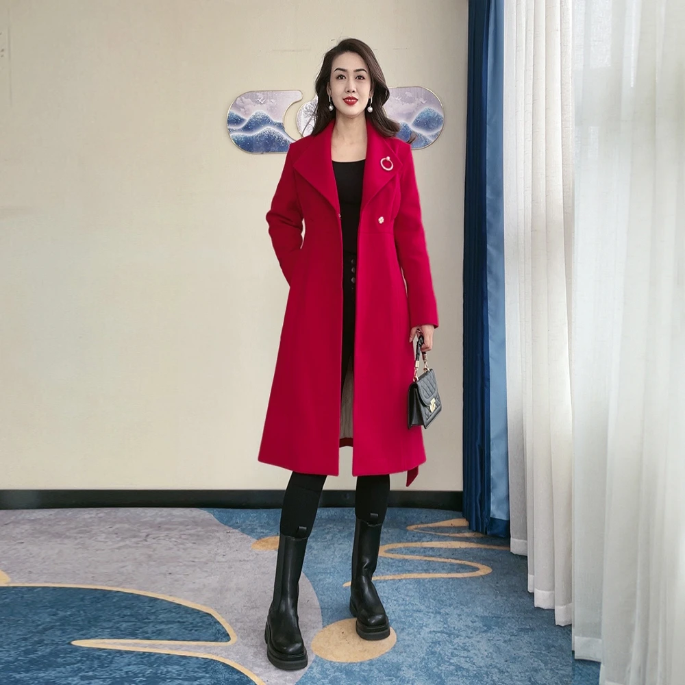 【23-089】冬季新款时尚气质长袖80白鸭绒羽绒服女过膝显瘦