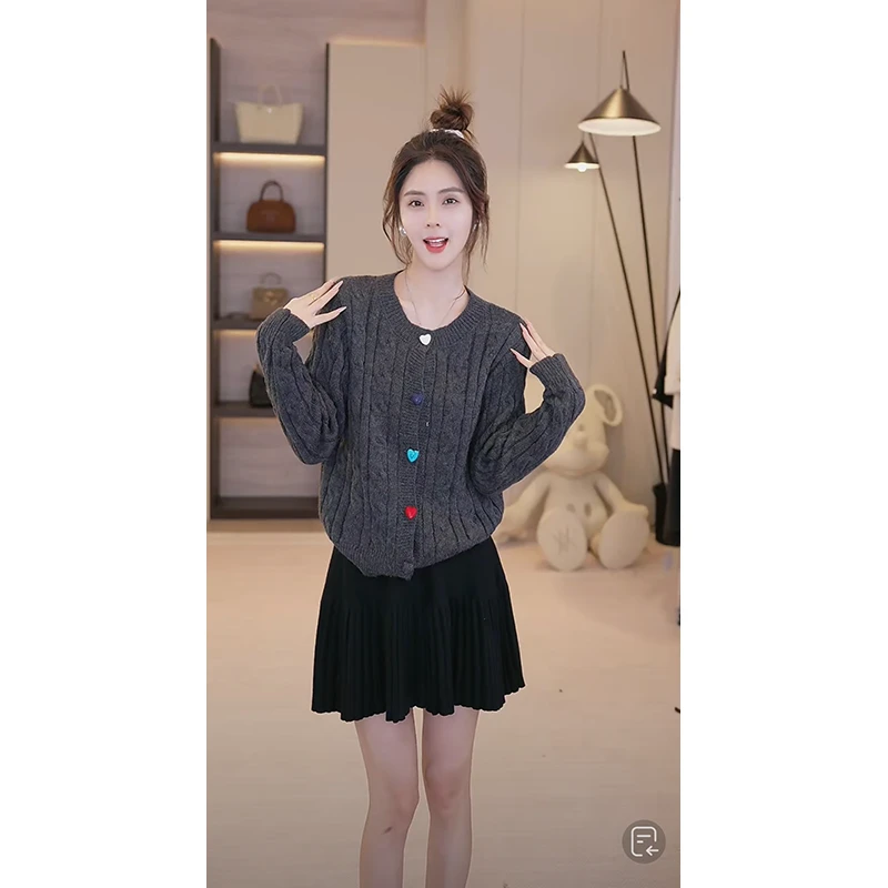 【张元一】麻花彩色纽扣开衫 E524X17026