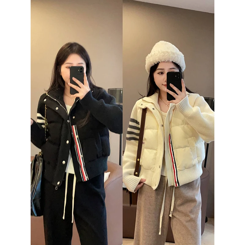 【萌萌】微胖显瘦冬季时尚拼接针织休闲假两件羽绒服S824X18518