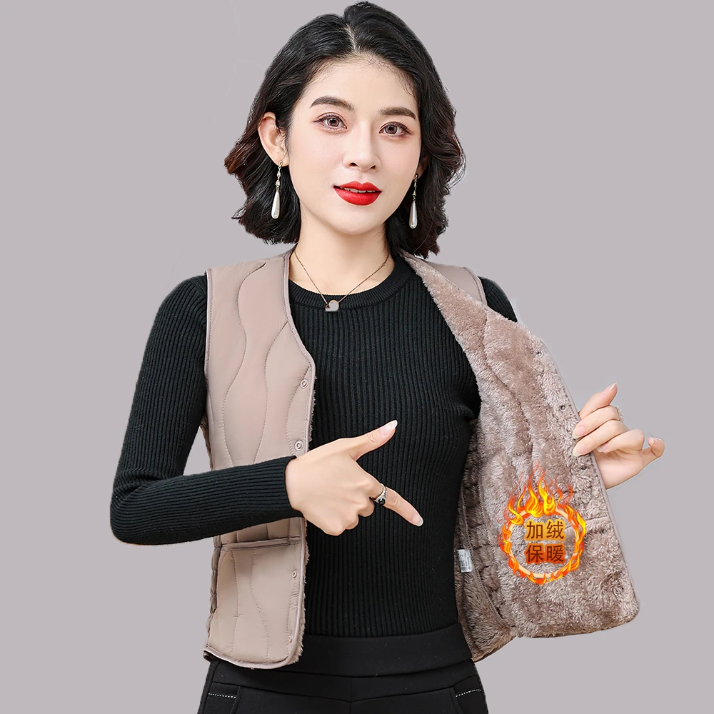 秋冬新款女士棉马甲加绒加厚时尚轻薄修身短款内穿保暖大码背心