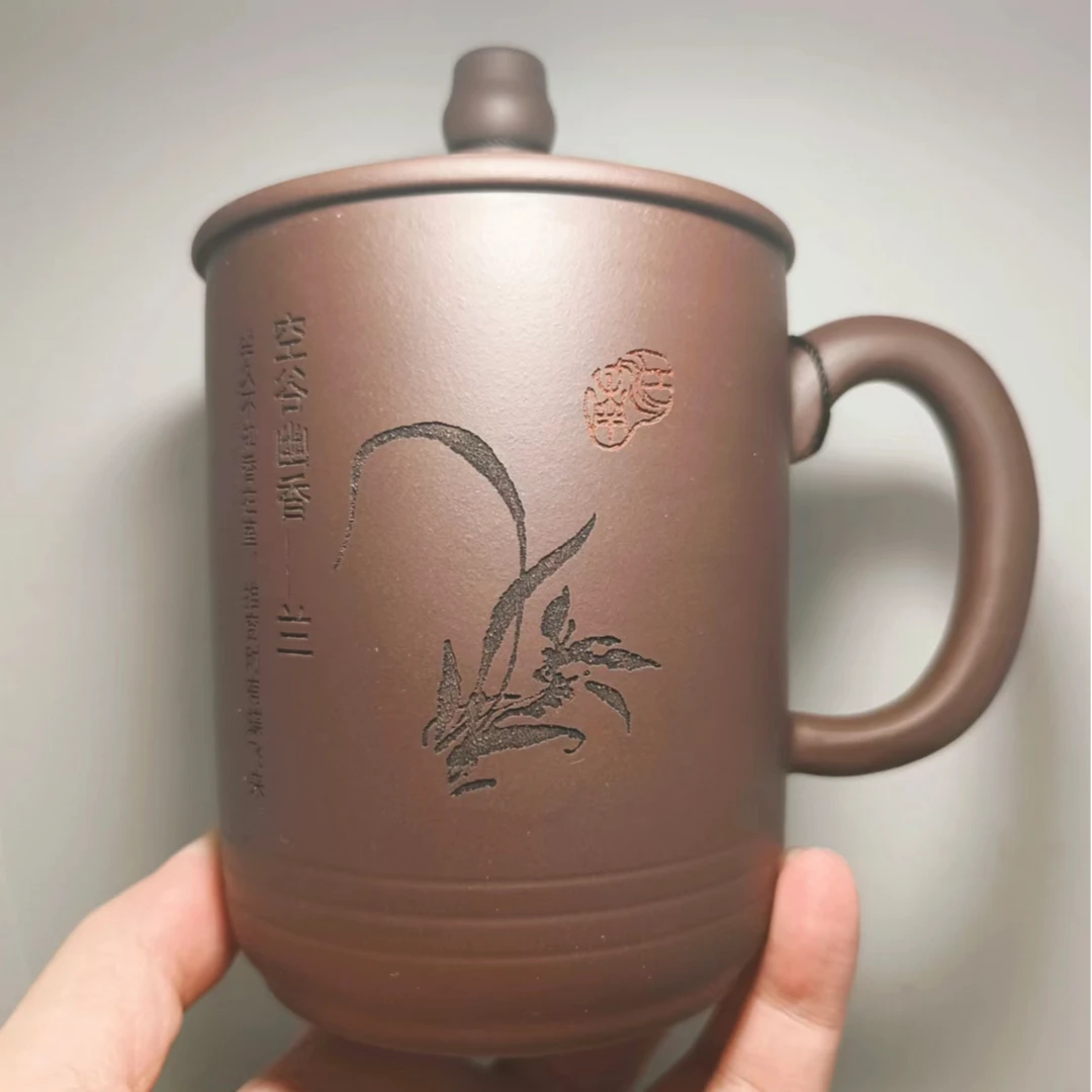 紫泥款450cc空谷幽兰紫砂盖杯  (主播推荐)