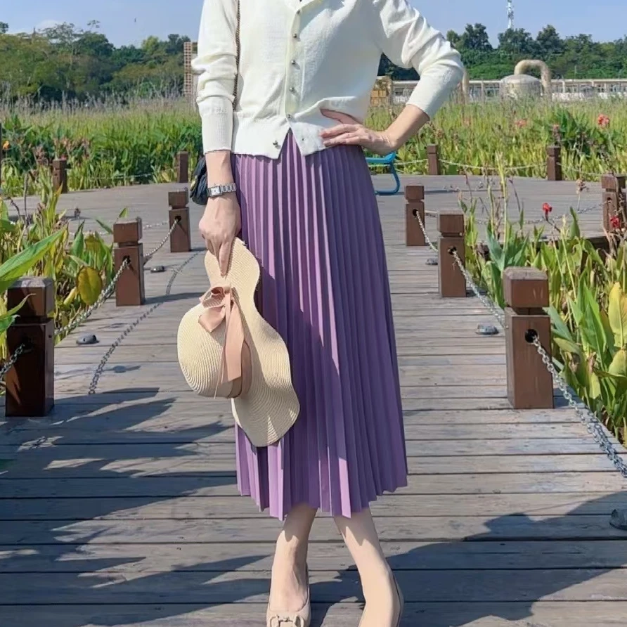 24百褶高腰显瘦毛呢半身裙509