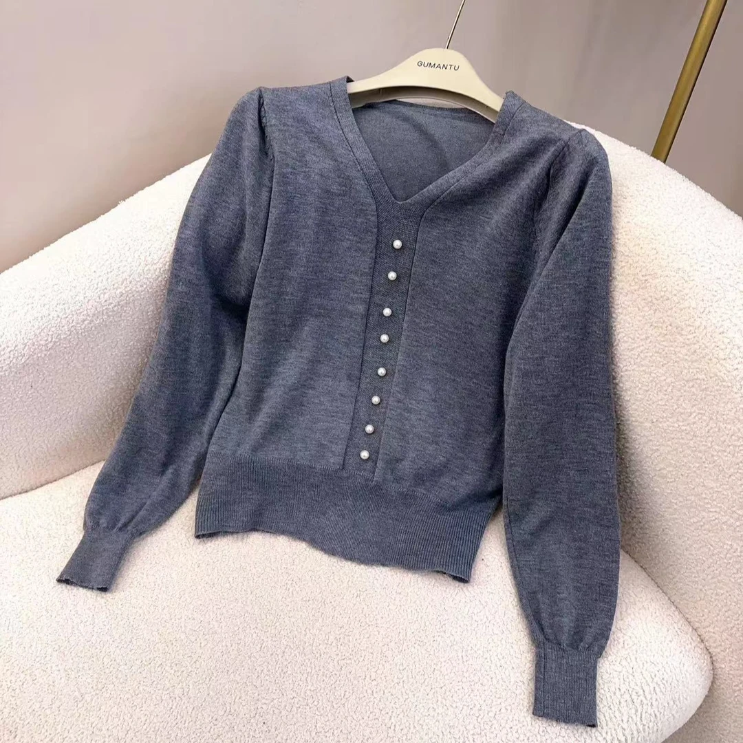 24春秋新款羊毛纯色百搭经典长袖上衣针织衫991