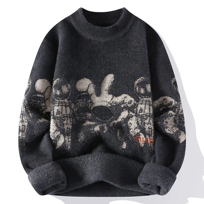 冬季仿水貂绒半高领毛衣男保暖加厚针织衫潮牌休闲长袖渐变色线衣