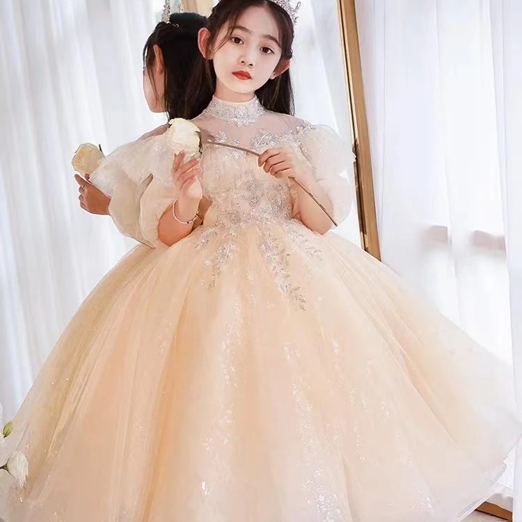 儿童公主裙花童婚礼小女孩主持人钢琴演出服女童晚礼服高端生日宴