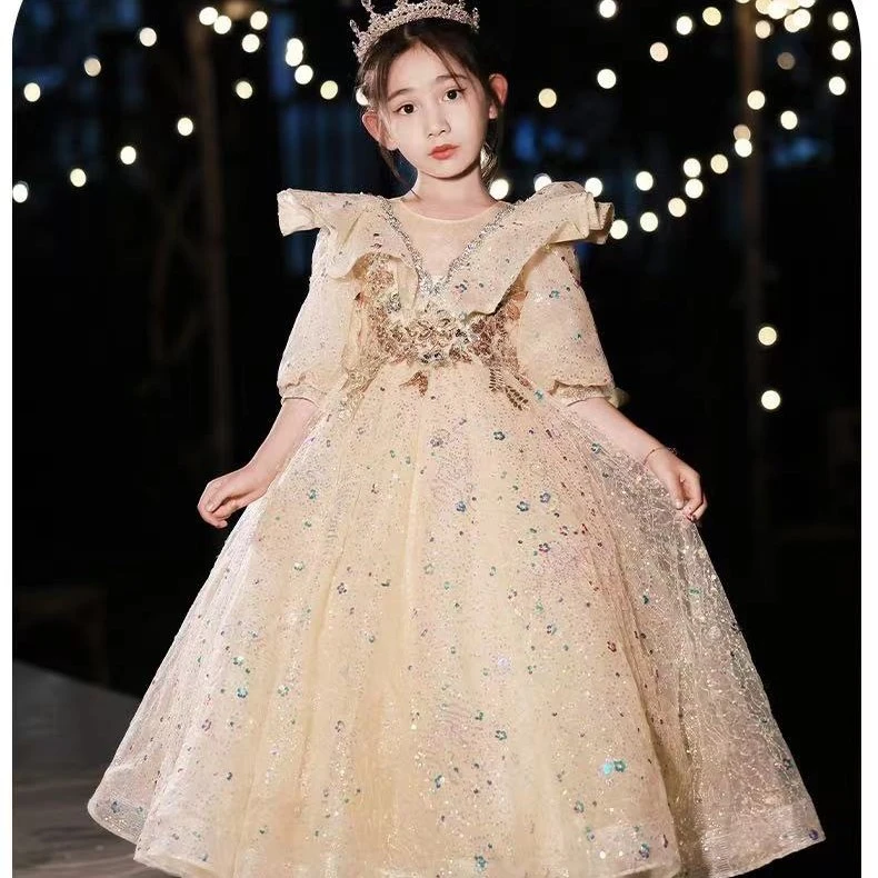 儿童礼服钢琴演奏轻奢小众高端生日花童公主裙儿童小主持人演出服