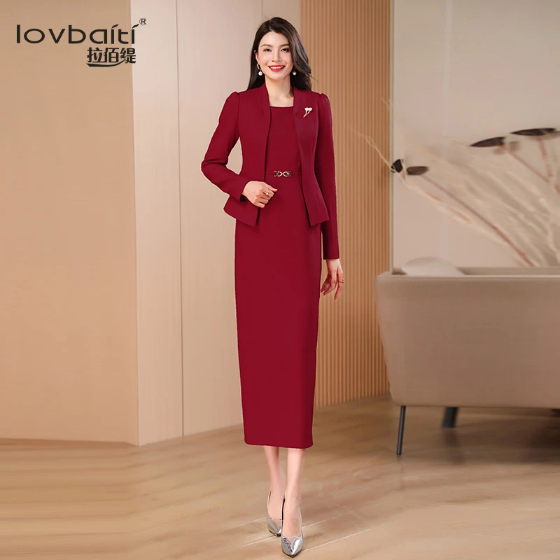 喜婆婆婚宴装女秋2025新款高级感气质妈妈红色套装长裙两件套923