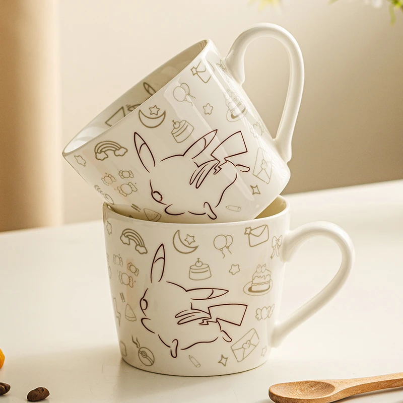 皮卡丘陶瓷马克杯可爱卡通学生儿童水杯带勺礼盒装情侣杯咖啡杯