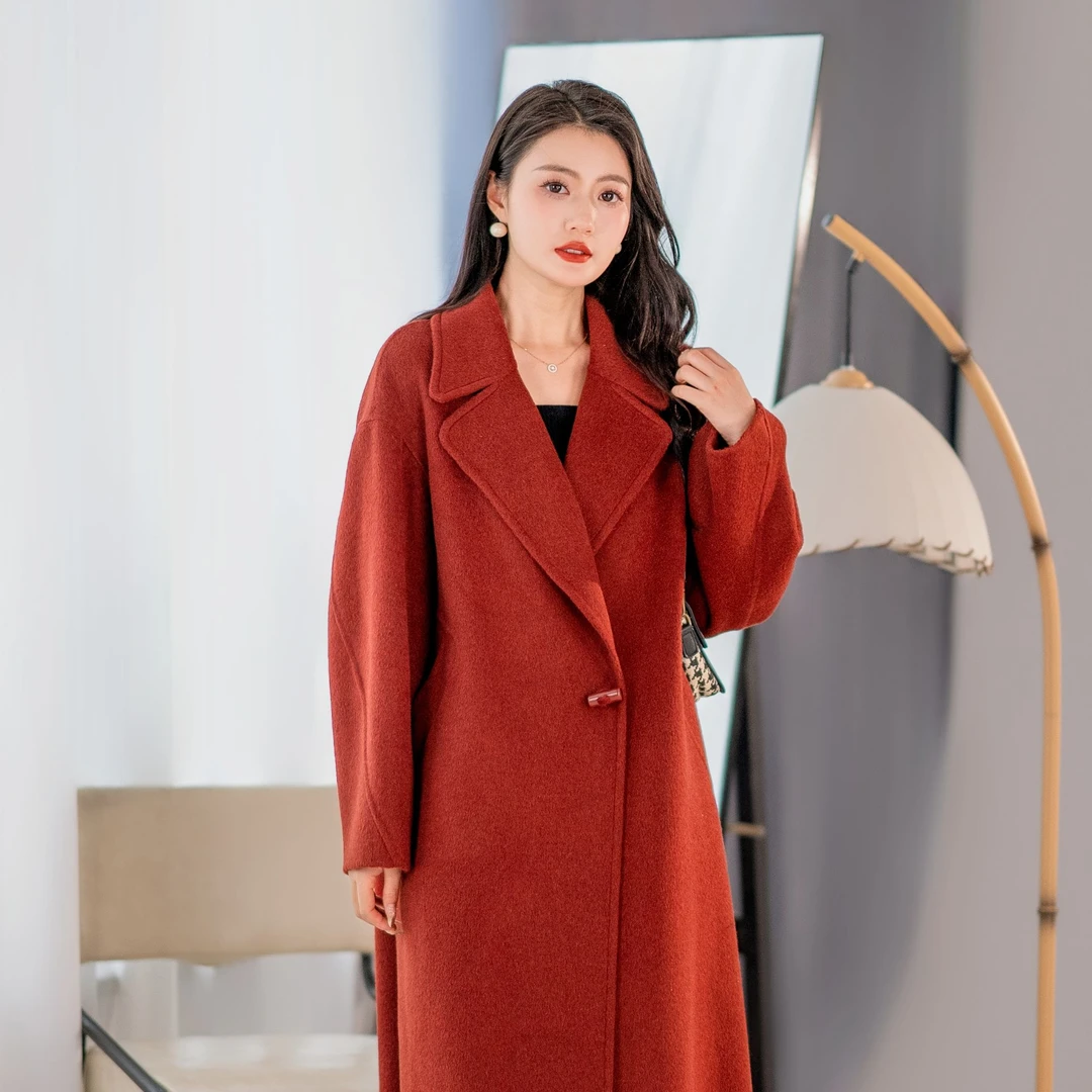 2024新款韩版宽松时尚休闲长款大衣百搭一粒扣翻领