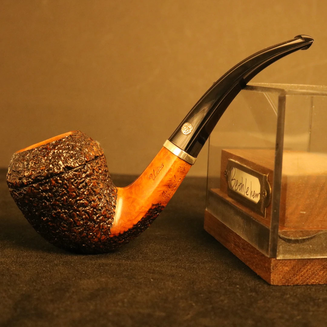 意大利马仕双太阳神皮革单腰线牛头银圈手工石楠木烟斗 尤兰特