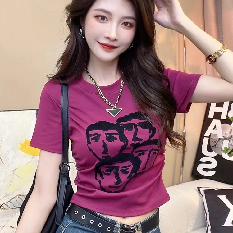 小个子短袖t恤女2025新款夏季修身显瘦辣妹短款洋气卡腰小衫上衣