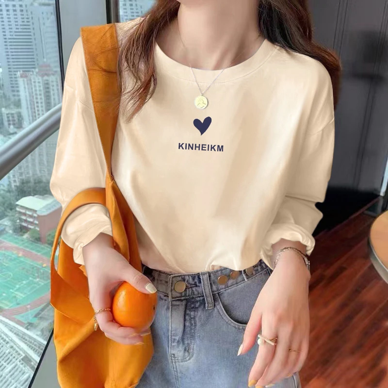 欧洲站长袖t恤女2023春秋季新款宽松简约上衣纯棉内搭打底衫isn潮