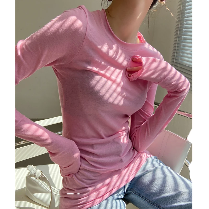 打底衫长袖春秋女修身内搭洋气糖果色上衣薄款微透网红t恤ins超火
