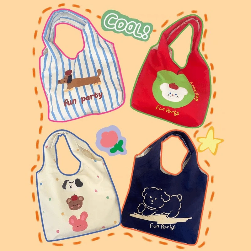 可爱百搭卡通插画背心包大容量单肩包学生上课包轻便通勤包T536