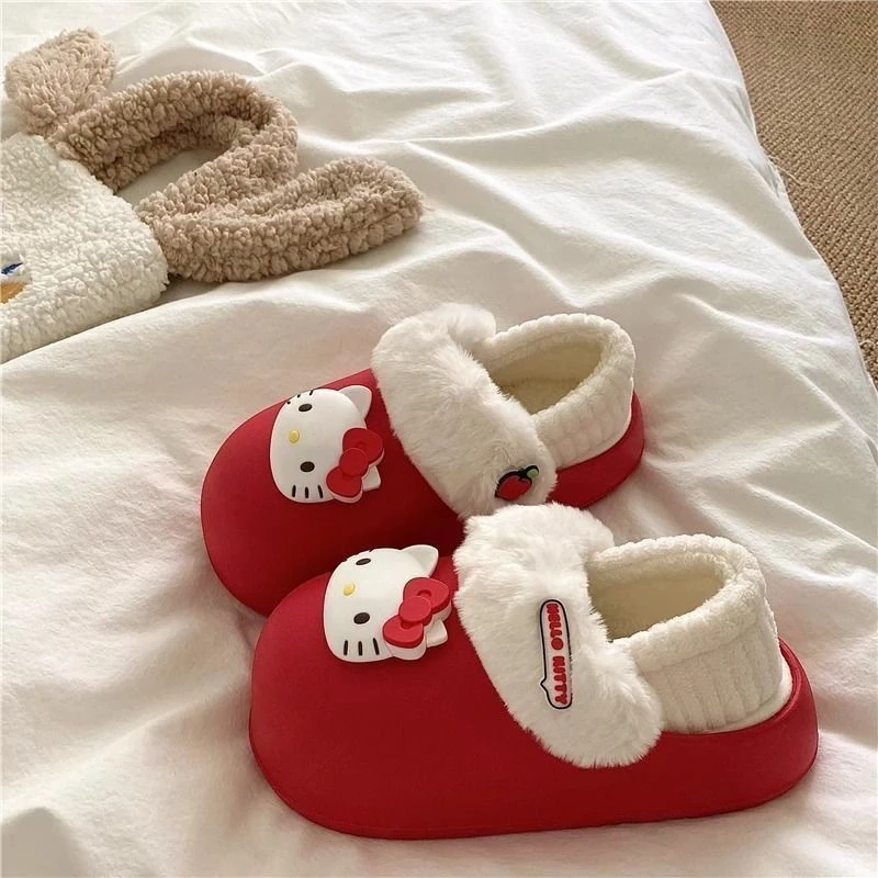 可爱ins卡通kitty猫厚底棉拖鞋女冬季外穿保暖可拆卸包跟棉鞋T425