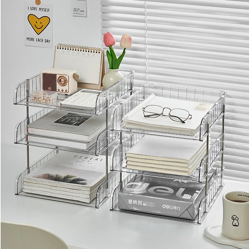 亚克力透明桌面文件收纳架书桌置物架办公室抽屉资料整理盒Q026B