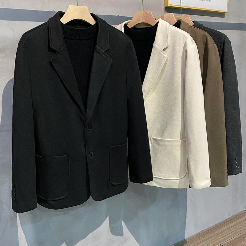 秋冬加厚毛呢西服男潮百搭风衣韩版冬装呢子外套休闲宽松痞帅西装