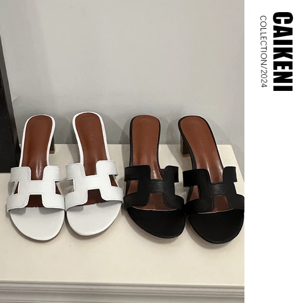 【蔡可妮】拖鞋女夏2024新款韩版凉拖鞋女粗跟时尚外穿百搭一字拖鞋